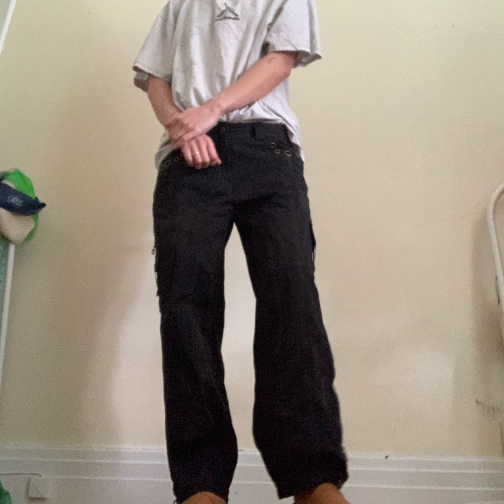 Black Contrast Stitch Cargo Pants